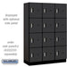 Salsbury 18" Wide Four Tier Designer Wood Locker - 3 Wide - 6 Feet High - 18 Inches Deep - Black - Silver Electronic Locks - Sweatfully