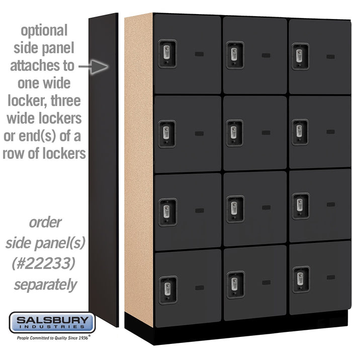 Salsbury 18" Wide Four Tier Designer Wood Locker - 3 Wide - 6 Feet High - 18 Inches Deep - Black - Silver Resettable Combination Locks - Sweatfully