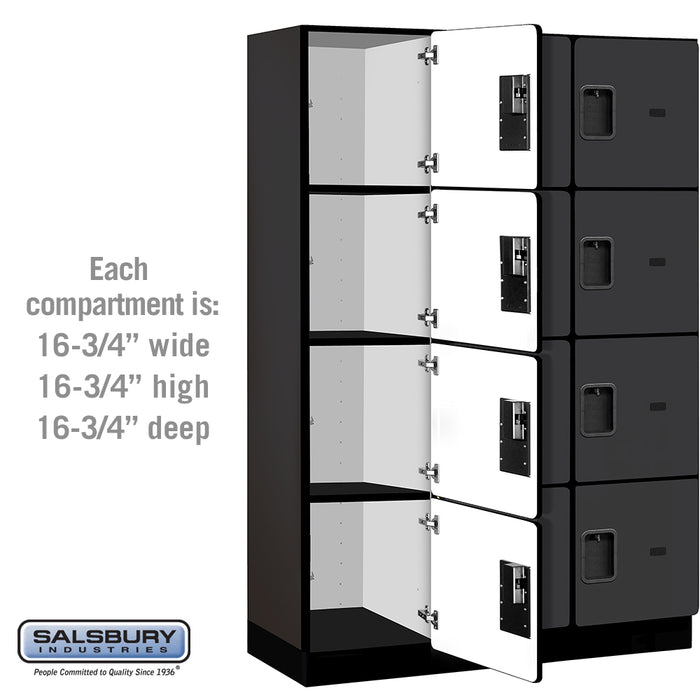 Salsbury 18" Wide Four Tier Designer Wood Locker - 3 Wide - 6 Feet High - 18 Inches Deep - Black - Hasps - Sweatfully