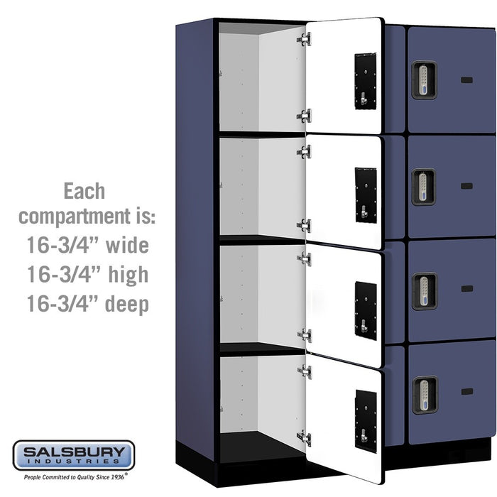 Salsbury 18" Wide Four Tier Designer Wood Locker - 3 Wide - 6 Feet High - 18 Inches Deep - Blue - Silver Electronic Locks - Sweatfully