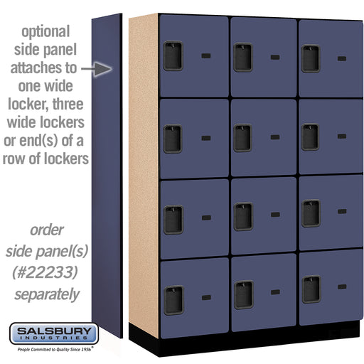 Salsbury 18" Wide Four Tier Designer Wood Locker - 3 Wide - 6 Feet High - 18 Inches Deep - Blue - Hasps - Sweatfully