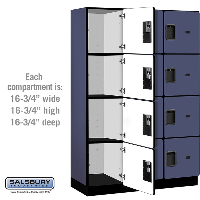Salsbury 18" Wide Four Tier Designer Wood Locker - 3 Wide - 6 Feet High - 18 Inches Deep - Blue - Hasps - Sweatfully