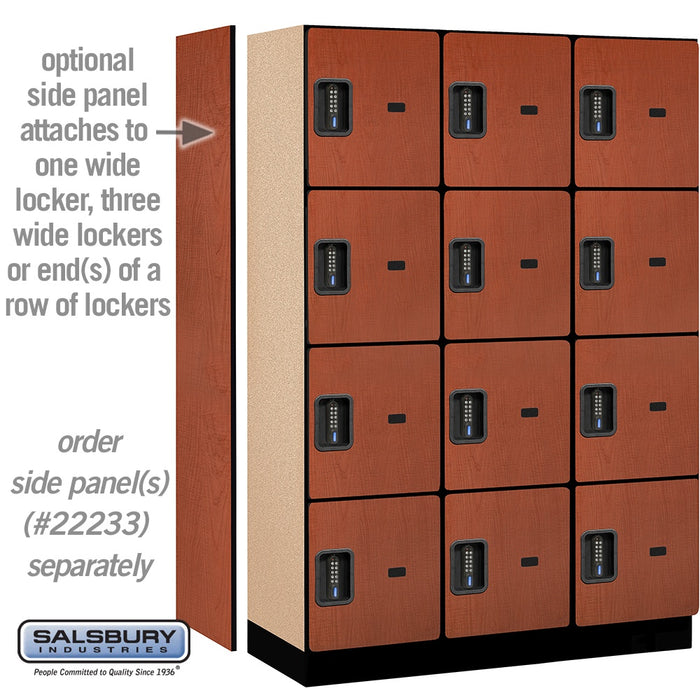 Salsbury 18" Wide Four Tier Designer Wood Locker - 3 Wide - 6 Feet High - 18 Inches Deep - Cherry - Black Electronic Locks - Sweatfully