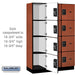 Salsbury 18" Wide Four Tier Designer Wood Locker - 3 Wide - 6 Feet High - 18 Inches Deep - Cherry - Black Resettable Combination Locks - Sweatfully