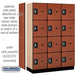 Salsbury 18" Wide Four Tier Designer Wood Locker - 3 Wide - 6 Feet High - 18 Inches Deep - Cherry - Silver Resettable Combination Locks - Sweatfully