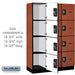Salsbury 18" Wide Four Tier Designer Wood Locker - 3 Wide - 6 Feet High - 18 Inches Deep - Cherry - Silver Resettable Combination Locks - Sweatfully
