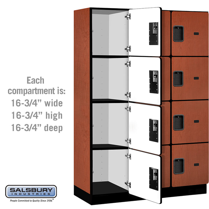 Salsbury 18" Wide Four Tier Designer Wood Locker - 3 Wide - 6 Feet High - 18 Inches Deep - Cherry - Hasps - Sweatfully