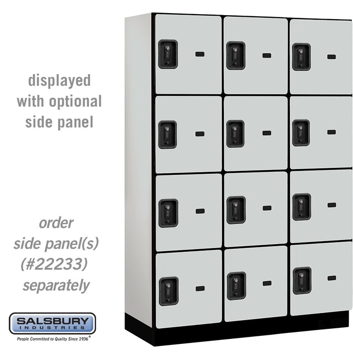 Salsbury 18" Wide Four Tier Designer Wood Locker - 3 Wide - 6 Feet High - 18 Inches Deep - Gray - Black Resettable Combination Locks - Sweatfully