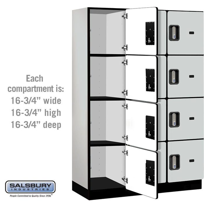 Salsbury 18" Wide Four Tier Designer Wood Locker - 3 Wide - 6 Feet High - 18 Inches Deep - Gray - Silver Electronic Locks - Sweatfully