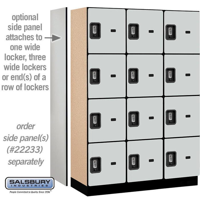 Salsbury 18" Wide Four Tier Designer Wood Locker - 3 Wide - 6 Feet High - 18 Inches Deep - Gray - Silver Resettable Combination Locks - Sweatfully