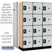 Salsbury 18" Wide Four Tier Designer Wood Locker - 3 Wide - 6 Feet High - 18 Inches Deep - Gray - Silver Resettable Combination Locks - Sweatfully