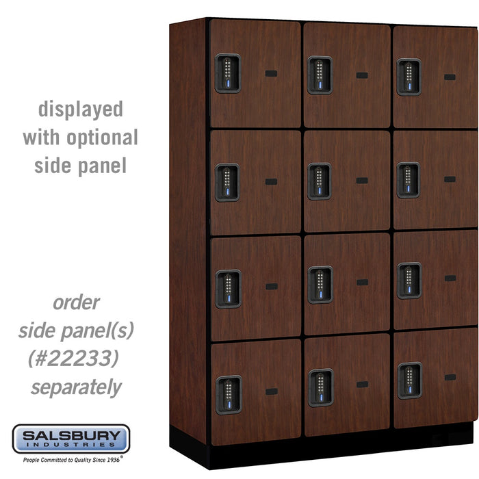 Salsbury 18" Wide Four Tier Designer Wood Locker - 3 Wide - 6 Feet High - 18 Inches Deep - Mahogany - Black Electronic Locks - Sweatfully