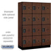 Salsbury 18" Wide Four Tier Designer Wood Locker - 3 Wide - 6 Feet High - 18 Inches Deep - Mahogany - Black Electronic Locks - Sweatfully