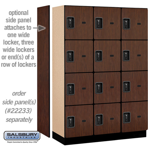 Salsbury 18" Wide Four Tier Designer Wood Locker - 3 Wide - 6 Feet High - 18 Inches Deep - Mahogany - Black Resettable Combination Locks - Sweatfully