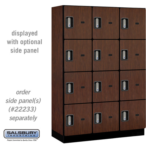 Salsbury 18" Wide Four Tier Designer Wood Locker - 3 Wide - 6 Feet High - 18 Inches Deep - Mahogany - Silver Electronic Locks - Sweatfully