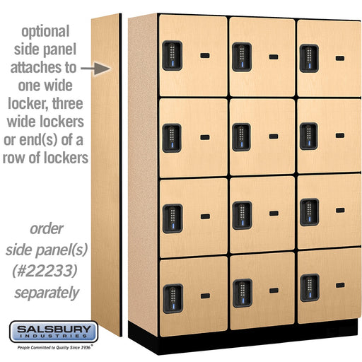 Salsbury 18" Wide Four Tier Designer Wood Locker - 3 Wide - 6 Feet High - 18 Inches Deep - Maple - Black Electronic Locks - Sweatfully