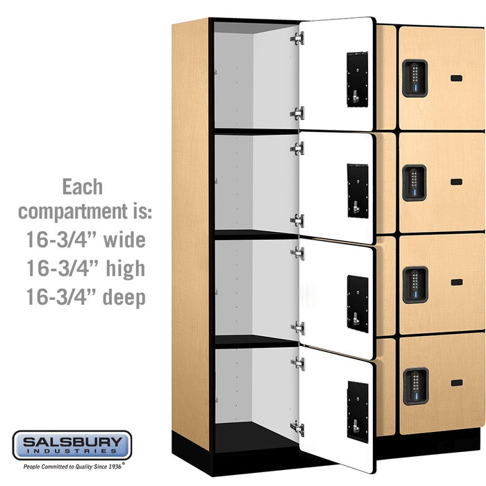 Salsbury 18" Wide Four Tier Designer Wood Locker - 3 Wide - 6 Feet High - 18 Inches Deep - Maple - Black Electronic Locks - Sweatfully