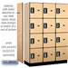 Salsbury 18" Wide Four Tier Designer Wood Locker - 3 Wide - 6 Feet High - 18 Inches Deep - Maple - Silver Electronic Locks - Sweatfully