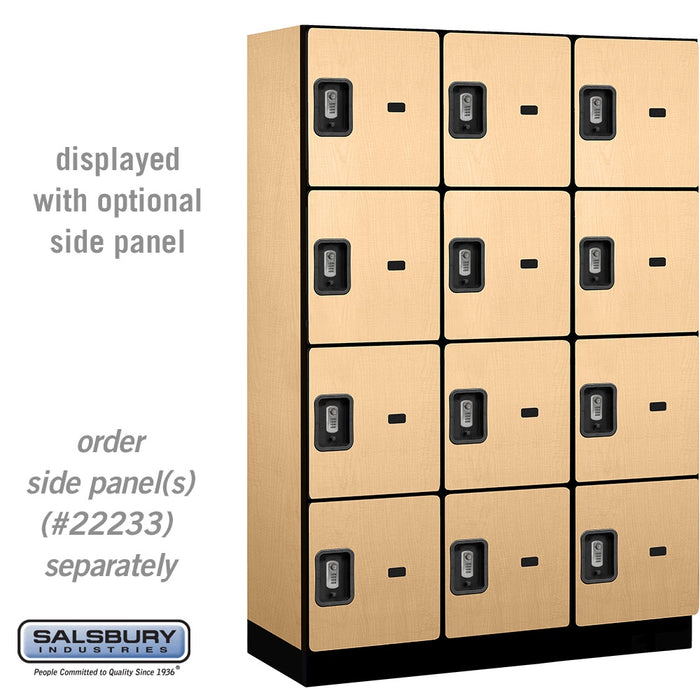 Salsbury 18" Wide Four Tier Designer Wood Locker - 3 Wide - 6 Feet High - 18 Inches Deep - Maple - Silver Resettable Combination Locks - Sweatfully