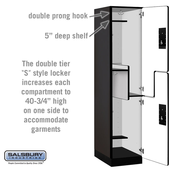 Salsbury 18" Wide Double Tier 'S' Style Designer Wood Locker - 1 Wide - 6 Feet High - 21 Inches Deep - Black - Black Electronic Locks - Sweatfully