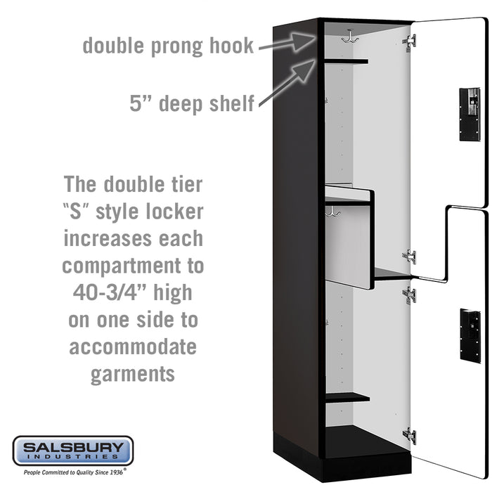 Salsbury 18" Wide Double Tier 'S' Style Designer Wood Locker - 1 Wide - 6 Feet High - 21 Inches Deep - Black - Hasps - Sweatfully