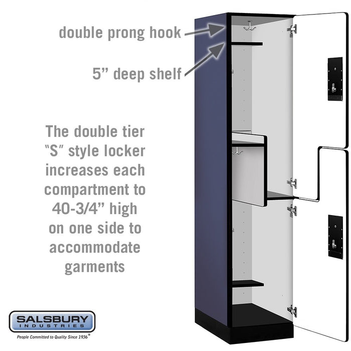Salsbury 18" Wide Double Tier 'S' Style Designer Wood Locker - 1 Wide - 6 Feet High - 21 Inches Deep - Blue - Black Electronic Locks - Sweatfully