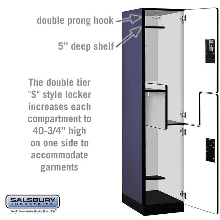 Salsbury 18" Wide Double Tier 'S' Style Designer Wood Locker - 1 Wide - 6 Feet High - 21 Inches Deep - Blue - Hasps - Sweatfully