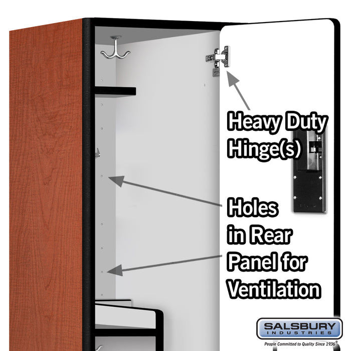 Salsbury 18" Wide Double Tier 'S' Style Designer Wood Locker - 1 Wide - 6 Feet High - 21 Inches Deep - Cherry - Hasps - Sweatfully