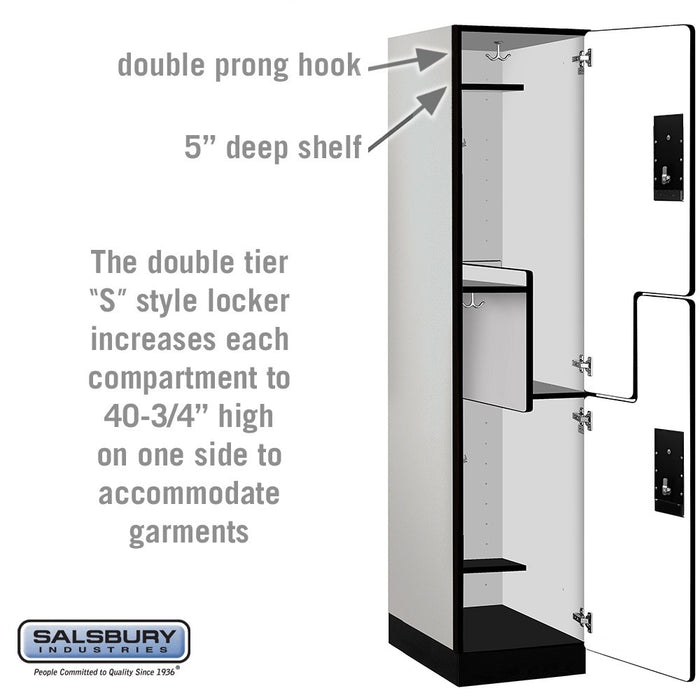 Salsbury 18" Wide Double Tier 'S' Style Designer Wood Locker - 1 Wide - 6 Feet High - 21 Inches Deep - Gray - Black Electronic Locks - Sweatfully