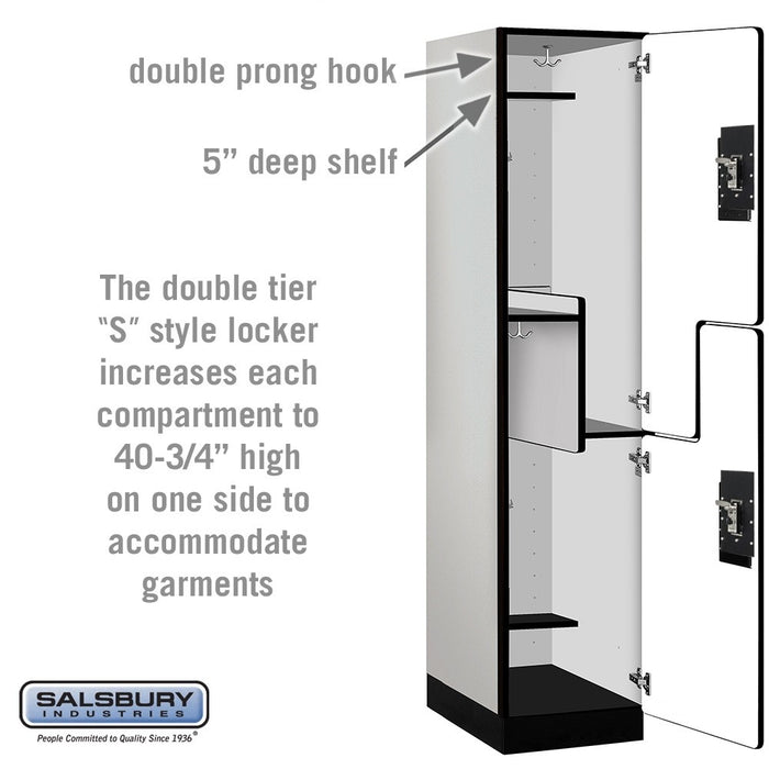 Salsbury 18" Wide Double Tier 'S' Style Designer Wood Locker - 1 Wide - 6 Feet High - 21 Inches Deep - Gray - Silver Resettable Combination Locks - Sweatfully