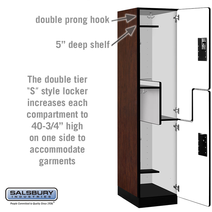 Salsbury 18" Wide Double Tier 'S' Style Designer Wood Locker - 1 Wide - 6 Feet High - 21 Inches Deep - Mahogany - Hasps - Sweatfully