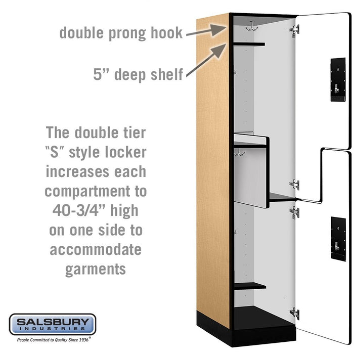 Salsbury 18" Wide Double Tier 'S' Style Designer Wood Locker - 1 Wide - 6 Feet High - 21 Inches Deep - Maple - Silver Electronic Locks - Sweatfully