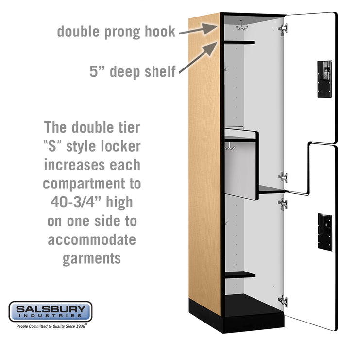 Salsbury 18" Wide Double Tier 'S' Style Designer Wood Locker - 1 Wide - 6 Feet High - 21 Inches Deep - Maple - Hasps - Sweatfully