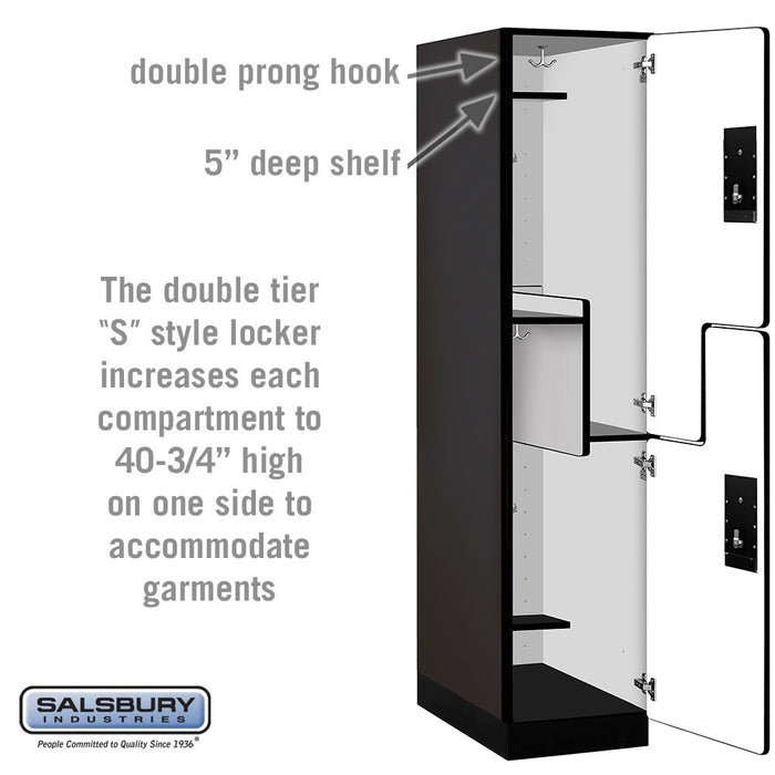 Salsbury 18" Wide Double Tier 'S' Style Designer Wood Locker - 1 Wide - 6 Feet High - 24 Inches Deep - Black - Silver Electronic Locks - Sweatfully