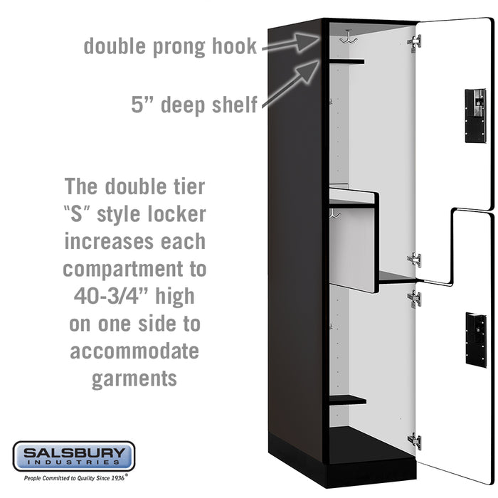 Salsbury 18" Wide Double Tier 'S' Style Designer Wood Locker - 1 Wide - 6 Feet High - 24 Inches Deep - Black - Hasps - Sweatfully