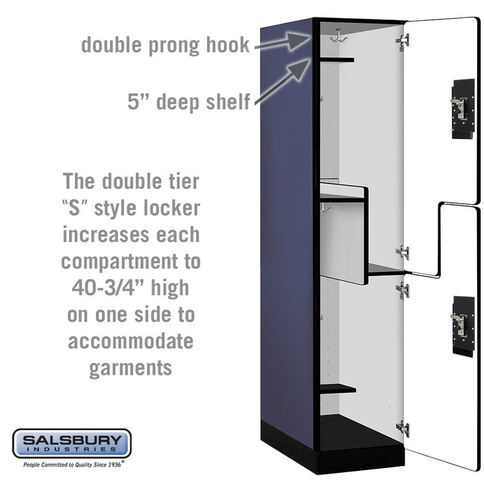 Salsbury 18" Wide Double Tier 'S' Style Designer Wood Locker - 1 Wide - 6 Feet High - 24 Inches Deep - Blue - Silver Resettable Combination Locks - Sweatfully
