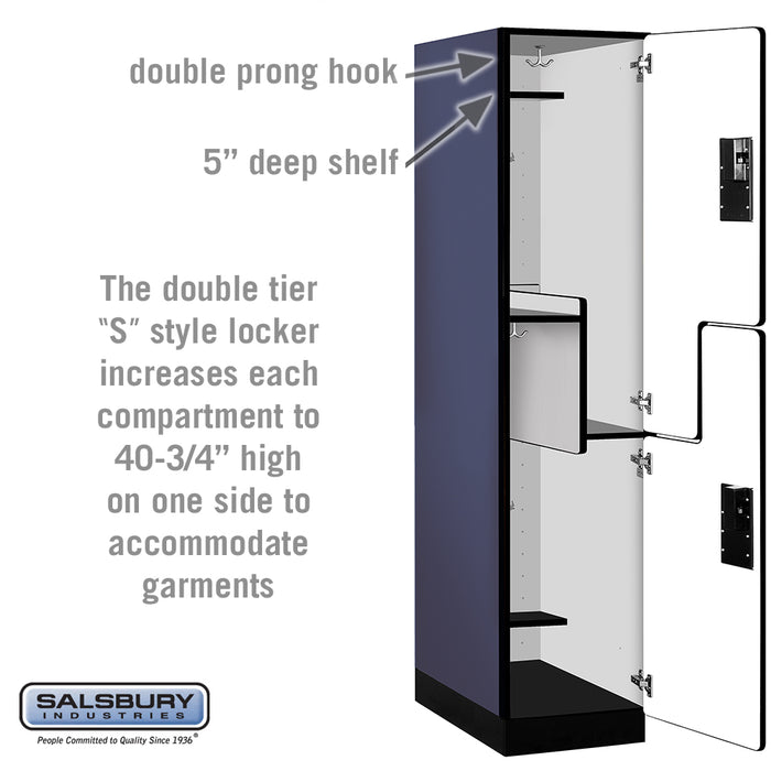 Salsbury 18" Wide Double Tier 'S' Style Designer Wood Locker - 1 Wide - 6 Feet High - 24 Inches Deep - Blue - Hasps - Sweatfully