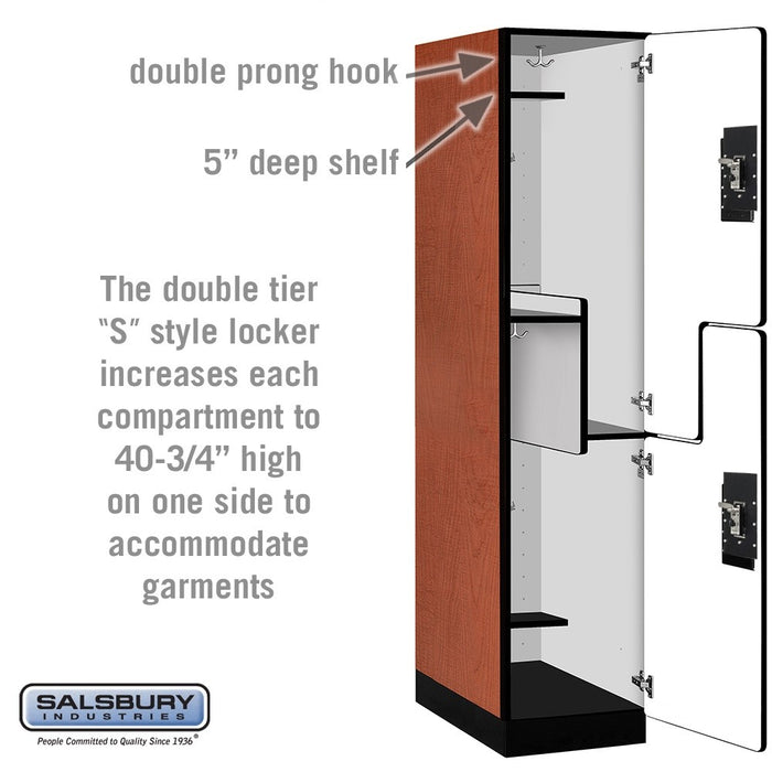 Salsbury 18" Wide Double Tier 'S' Style Designer Wood Locker - 1 Wide - 6 Feet High - 24 Inches Deep - Cherry - Silver Resettable Combination Locks - Sweatfully