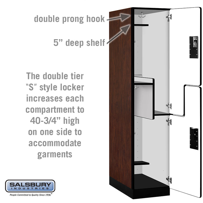 Salsbury 18" Wide Double Tier 'S' Style Designer Wood Locker - 1 Wide - 6 Feet High - 24 Inches Deep - Mahogany - Hasps - Sweatfully