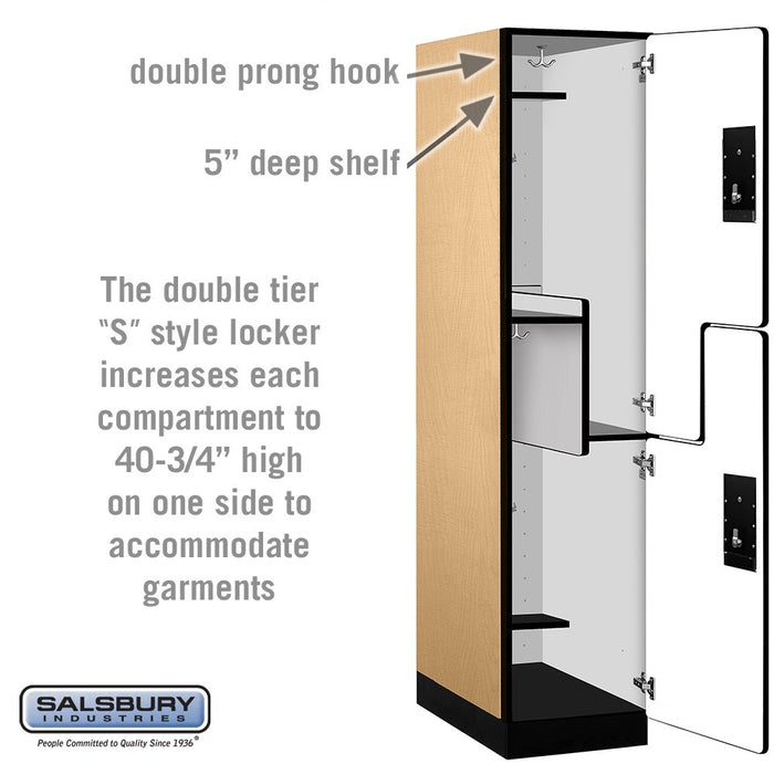 Salsbury 18" Wide Double Tier 'S' Style Designer Wood Locker - 1 Wide - 6 Feet High - 24 Inches Deep - Maple - Black Electronic Locks - Sweatfully