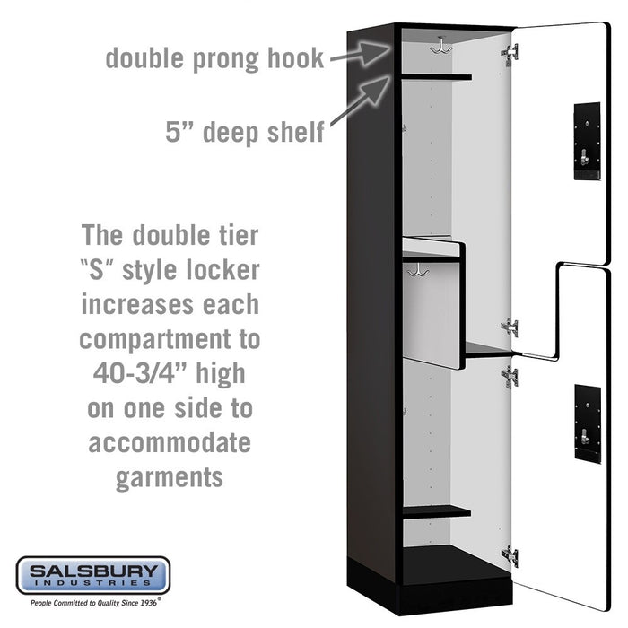 Salsbury 18" Wide Double Tier 'S' Style Designer Wood Locker - 1 Wide - 6 Feet High - 18 Inches Deep - Black - Black Electronic Locks - Sweatfully