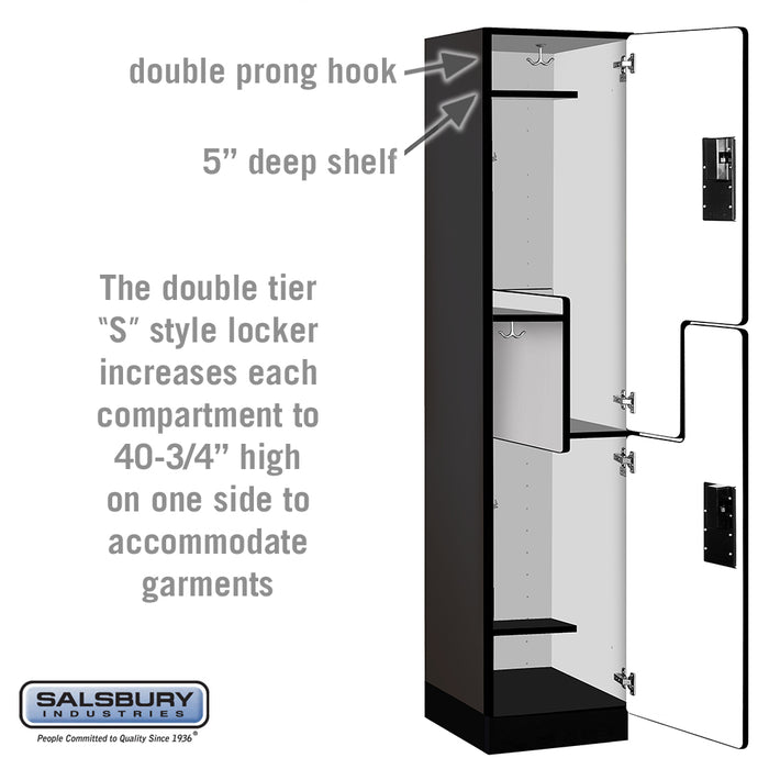 Salsbury 18" Wide Double Tier 'S' Style Designer Wood Locker - 1 Wide - 6 Feet High - 18 Inches Deep - Black - Hasps - Sweatfully