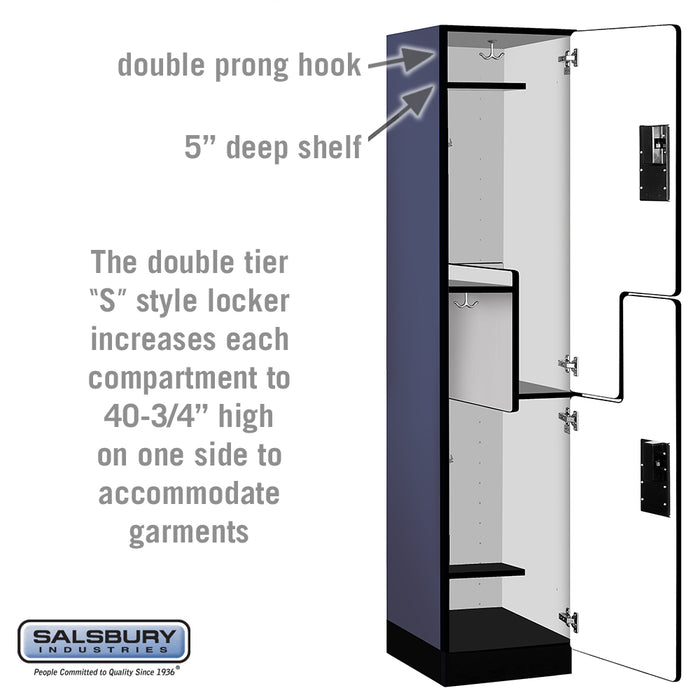 Salsbury 18" Wide Double Tier 'S' Style Designer Wood Locker - 1 Wide - 6 Feet High - 18 Inches Deep - Blue - Hasps - Sweatfully