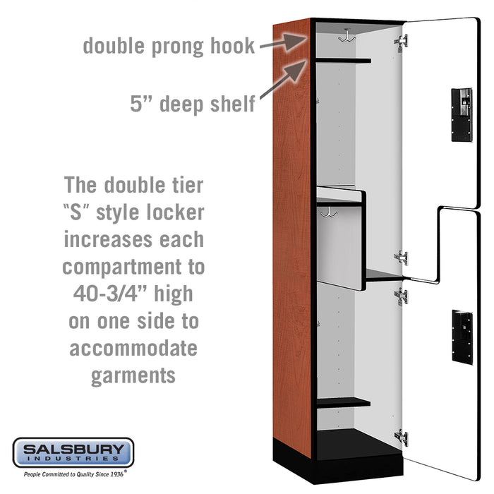 Salsbury 18" Wide Double Tier 'S' Style Designer Wood Locker - 1 Wide - 6 Feet High - 18 Inches Deep - Cherry - Hasps - Sweatfully