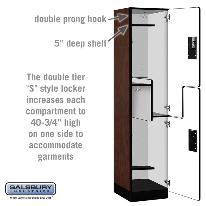 Salsbury 18" Wide Double Tier 'S' Style Designer Wood Locker - 1 Wide - 6 Feet High - 18 Inches Deep - Mahogany - Hasps - Sweatfully