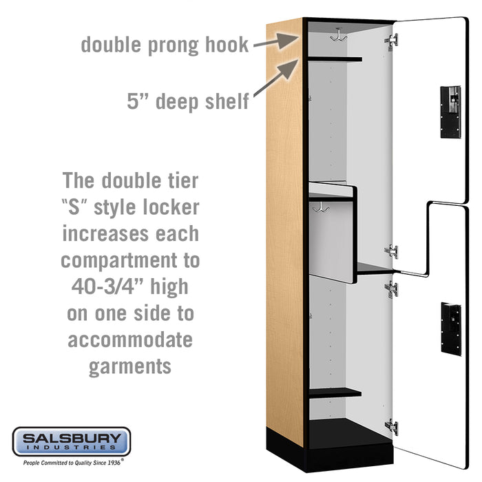 Salsbury 18" Wide Double Tier 'S' Style Designer Wood Locker - 1 Wide - 6 Feet High - 18 Inches Deep - Maple - Hasps - Sweatfully