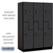 Salsbury 18" Wide Double Tier 'S' Style Designer Wood Locker - 3 Wide - 6 Feet High - 21 Inches Deep - Black - Black Electronic Locks - Sweatfully