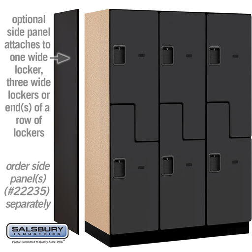 Salsbury 18" Wide Double Tier 'S' Style Designer Wood Locker - 3 Wide - 6 Feet High - 21 Inches Deep - Black - Hasps - Sweatfully