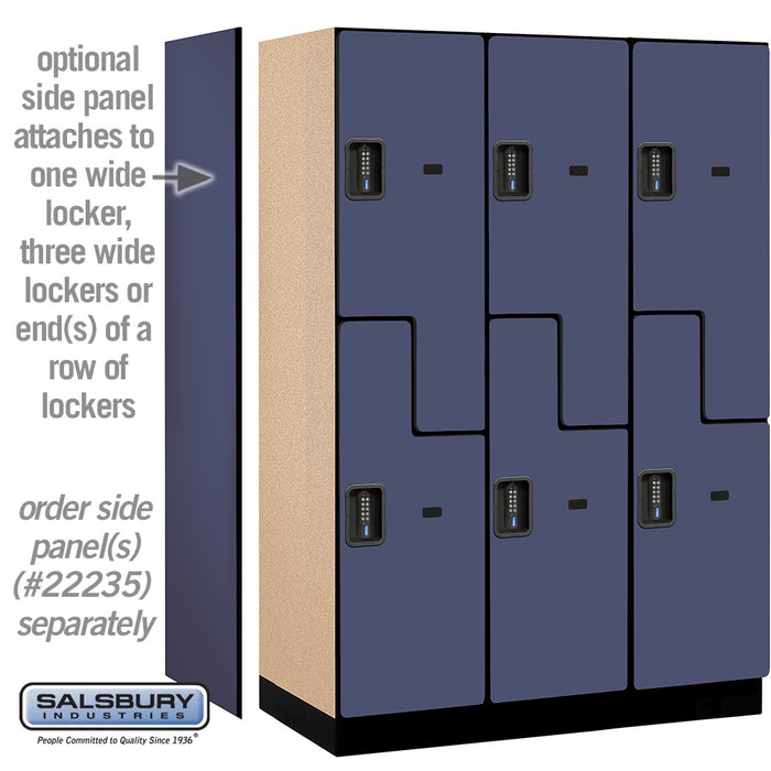 Salsbury 18" Wide Double Tier 'S' Style Designer Wood Locker - 3 Wide - 6 Feet High - 21 Inches Deep - Blue - Black Electronic Locks - Sweatfully