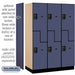 Salsbury 18" Wide Double Tier 'S' Style Designer Wood Locker - 3 Wide - 6 Feet High - 21 Inches Deep - Blue - Black Resettable Combination Locks - Sweatfully